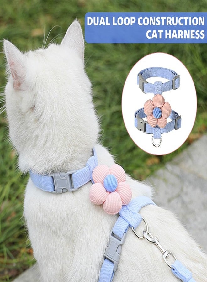 Qpets طقم حزام ومقود للقطط من كيو بيتس®، طقم حزام ومقود للقطط الصغيرة مع مشبك سريع الفتح، حزام لطيف للحيوانات الأليفة على شكل زهرة مانع للهروب للمشي والسفر في الهواء الطلق (مقاس متوسط، محيط الصدر 27-43 سم، محيط الرقبة 23-33 سم) - Image 5